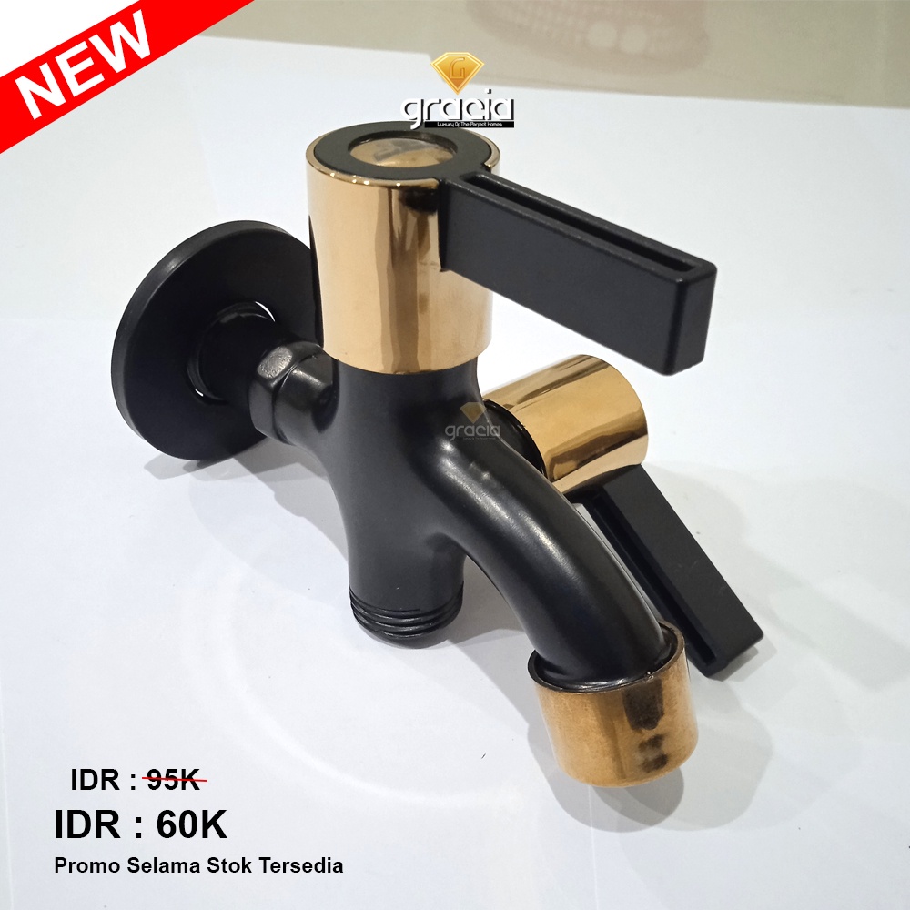 Kran Air Double | Kran Air 2 Cabang | Kran Double Shower | Keran Air Kamar Mandi | Kran Shower Cabang Black Gold