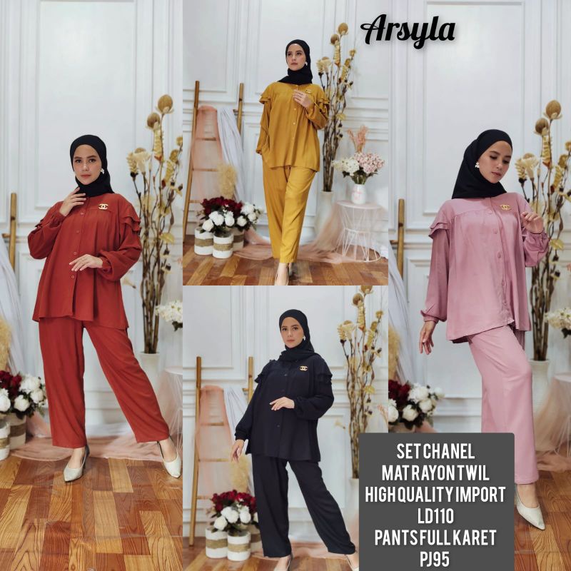 ONE SET ARSYLA RAYON TWILL POLOS//SETELAN MAMA ROSSA LENGAN PANJANG