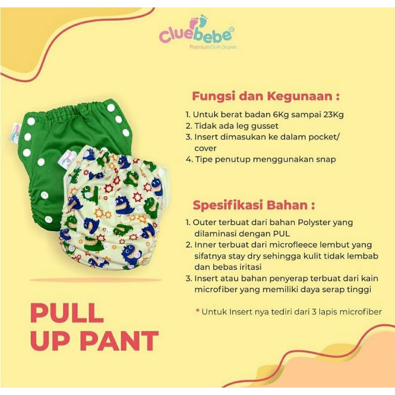 Cluebebe Pull Up Pants Insert Microfiber | clodi celana | popok kain | cloth diapers