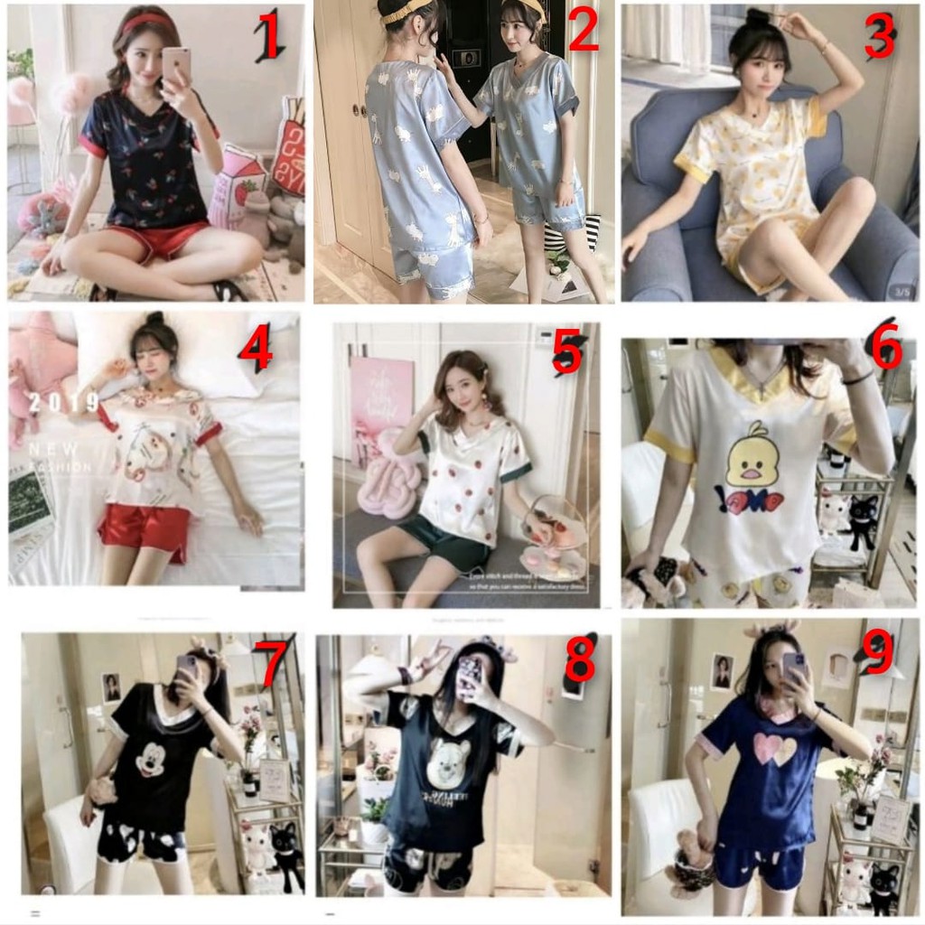 baju tidur hotpant wanita bahan satin import