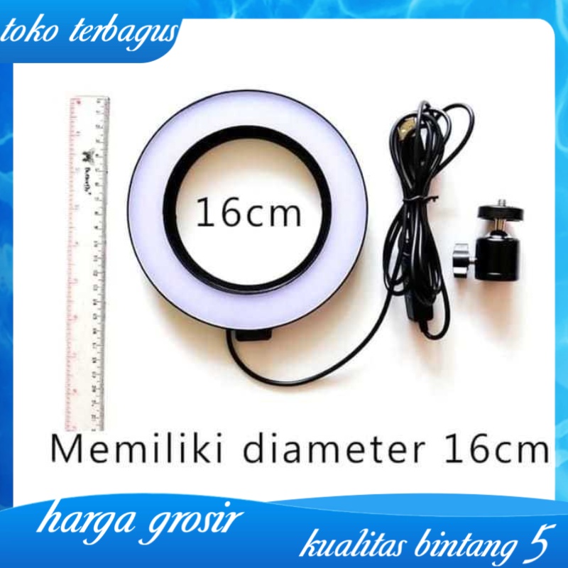 Lampu Ring Light 16 CM Lengkap Tripod Make Up Vlog Live streaming