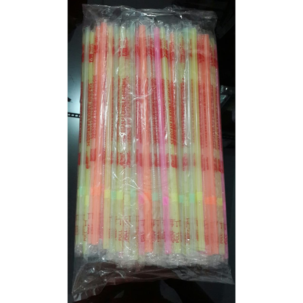 100PCS sedotan fleksibel NEON HIGIENIS PLASTIK SEDOTAN BENGKOK STERIL