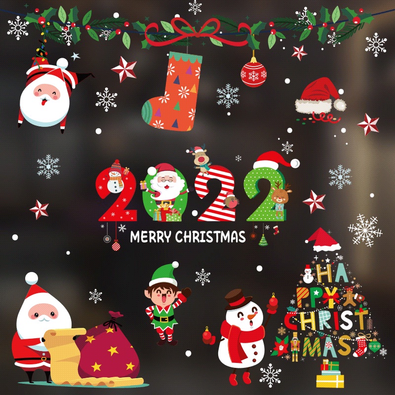 [ 50*70cm 2022 Christmas Static Stickers Decoration for Home Bedroom Xmas  Festival Gift Party ]