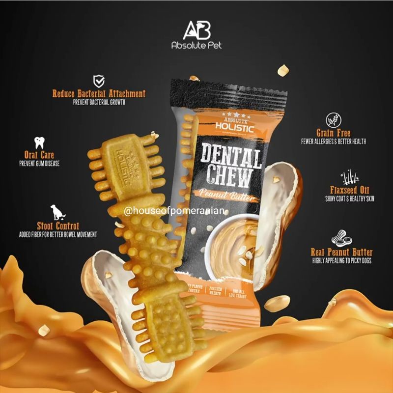 dental chew holistic dog bone 4&quot; absolute treat 25gr dog snack cemilan makanan pembersih gigi anjing