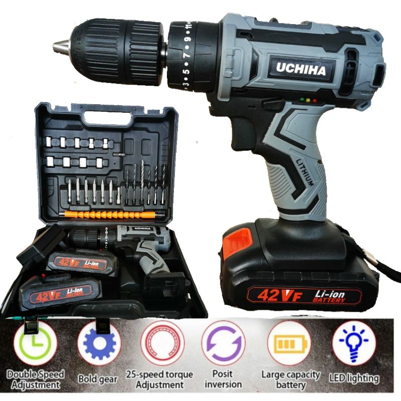 PROMO Mesin Bor Cordless Impact drill beton 42Vf Uchiha Japan Tekhnologi Fullset / COD