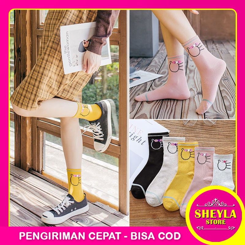 Kaos Kaki Fashion Wanita Motif Kartun / Kaos Kaki Panjang Import Cute Bahan Katun / TS-86