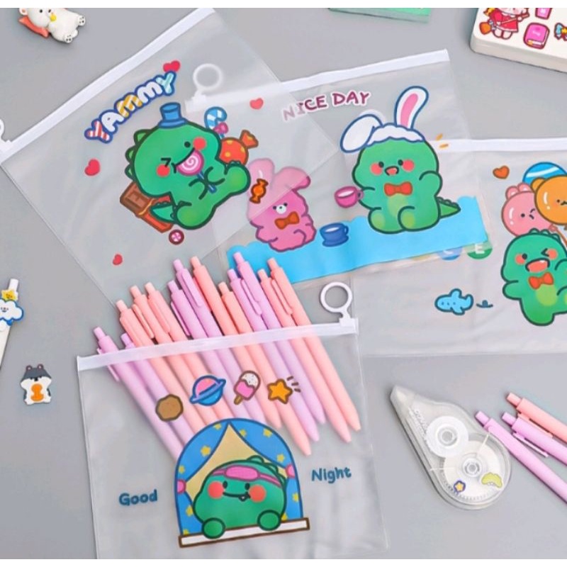 Q705 - Pouch Zip Lock Kosmetik Transparan Motif Kaktus Tas Kosmetik Karakter Unicorn ZipLock Plastik