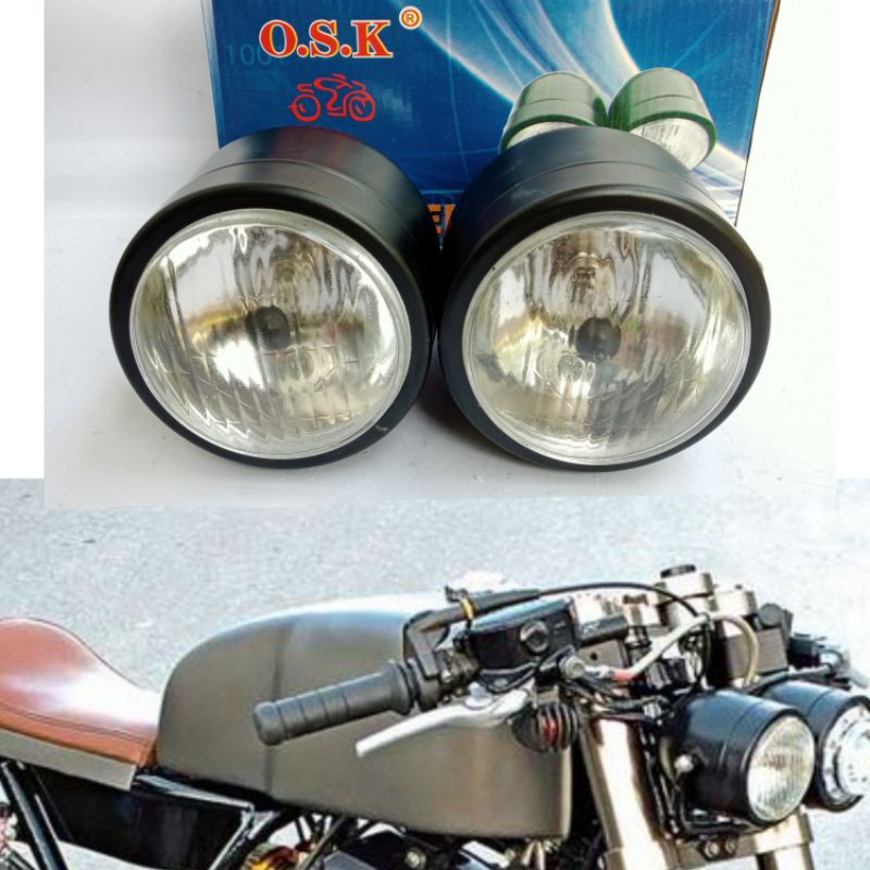 LAMPU DEPAN CAFERACER HEADLAMP DOUBLE TWIN REFLECTOR CUSTOM JAPSTYLE