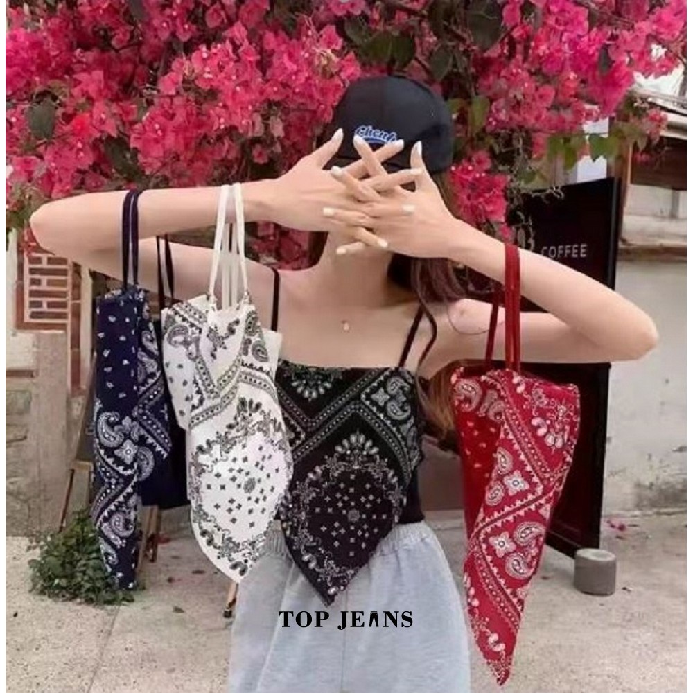 Tank Top Segitiga Model Crop Top Motif Hailey Scarf / Tanktop Atasan Wanita Tanpa Lengan / Tanktop S