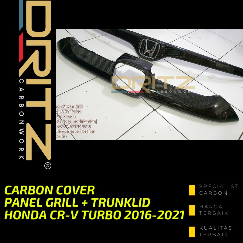 Carbon Cover PANEL GRILL + TRUNKLID HONDA CRV TURBO 2016-2021 Aksesoris Eksterior Karbon