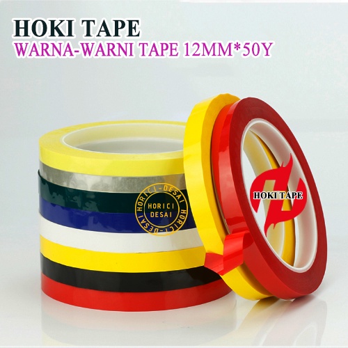 HOKI TAPE 12MM*50Y WARNA-WARNI Perekat Murah Super Kuat LAKBAN ISOLASI WARNA-WARNI