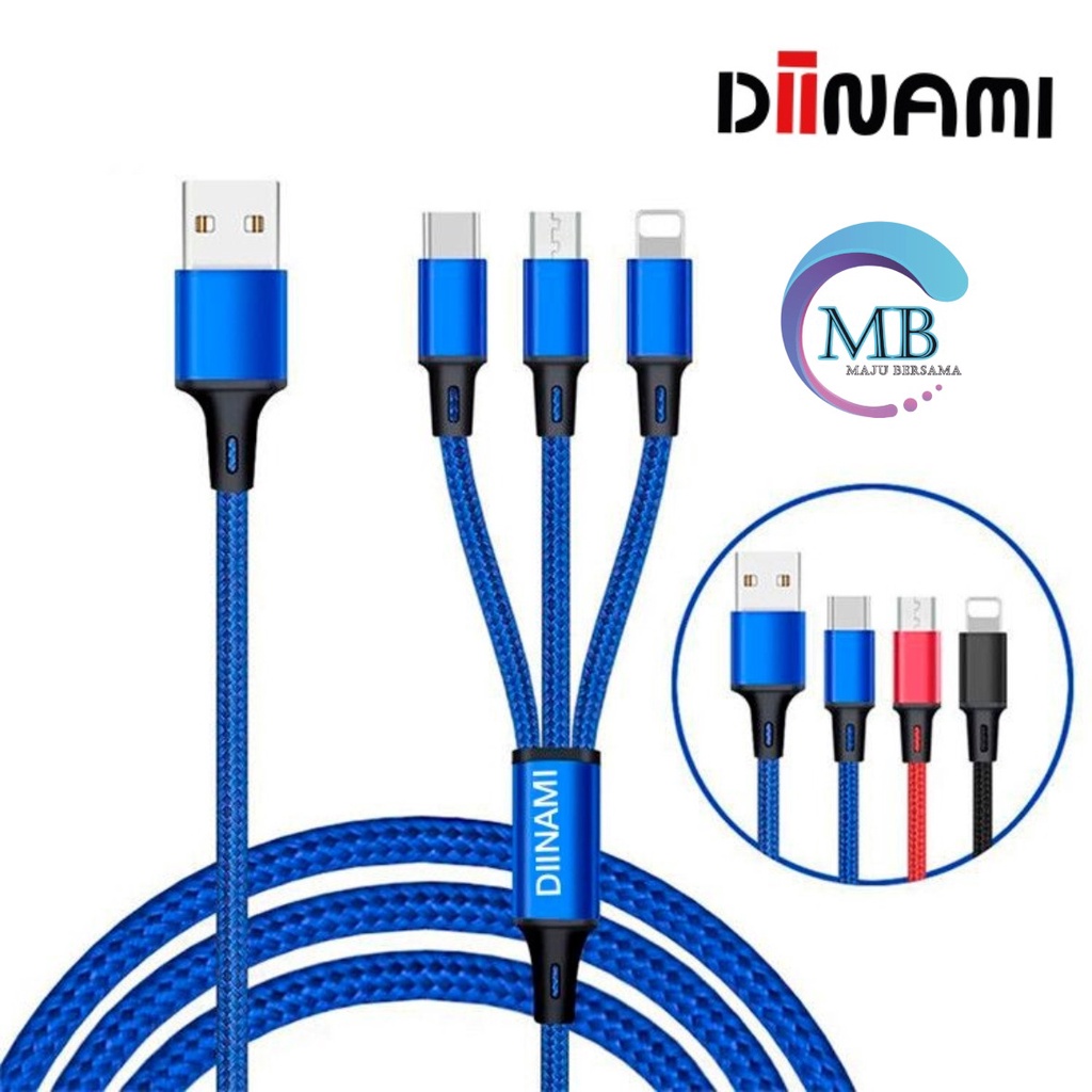 BM021 QC33 1.2M DIINAMI Kabel cable data USB 3in1 Micro ligthing tipe c 2.4A original fast Charging MB2281