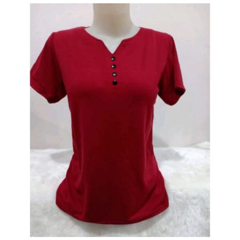 Kaos V-Neck cewek variasi kancing 4