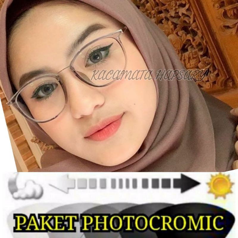 ( COD ) PAKET FRAME + LENSA PHOTOCROMIC ( KACAMATA MINUS / ANTI RADIASI ) KACAMATA WANITA 1056