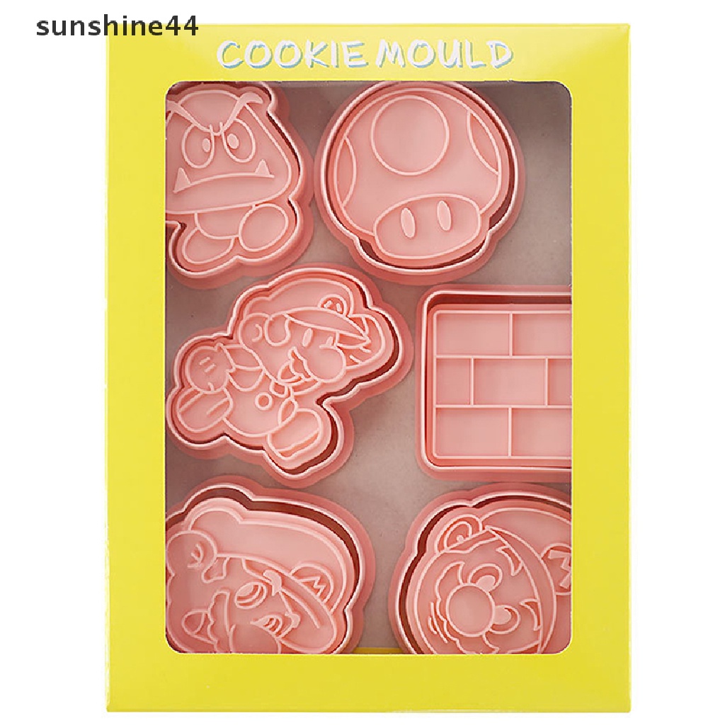 Sunshine 6Pcs / Set Cetakan Kue / Cookies / Fondant Bentuk Action Figure Super Mario 3D Untuk Pesta Halloween