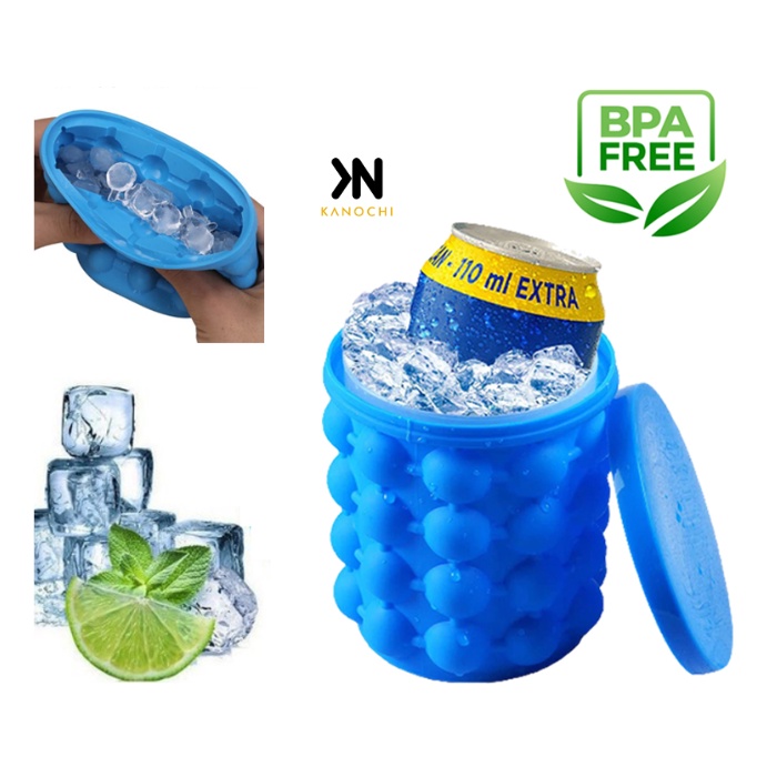 Cetakan Es Batu Silicone 3D + Penutup Mold Ice Cube Maker Genie Bucket