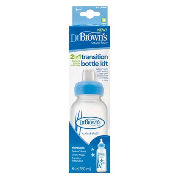 Dr Brown's 2in1 Transition Bottle KIT 8oz / 250ml Blue