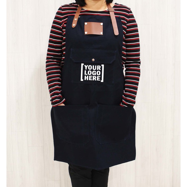Apron (Celemek) Barista / Barber / Chef Pakai Logo Sendiri /3 Pocket