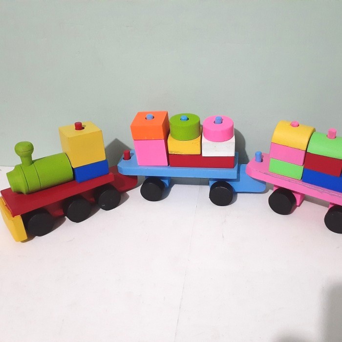 Edutoys woodentoys shape shorter train mainan edukasi kayu anak kereta geometri