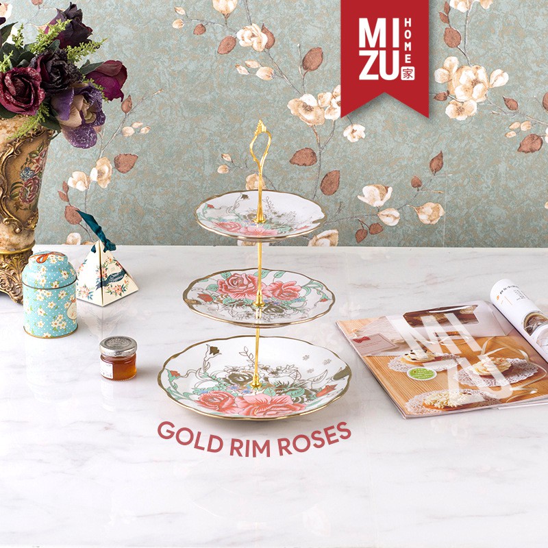MIZU 3-GATEAUX 3-Tier Golden Ceramic Cupcake Dessert Stand Menara Kue Piring Menara Kue Piring Susun-2