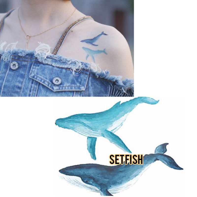 Tato Temporer Tato ikan Tato Paus kecil Tato couple Stiker Tato Minimalis - SETFISH