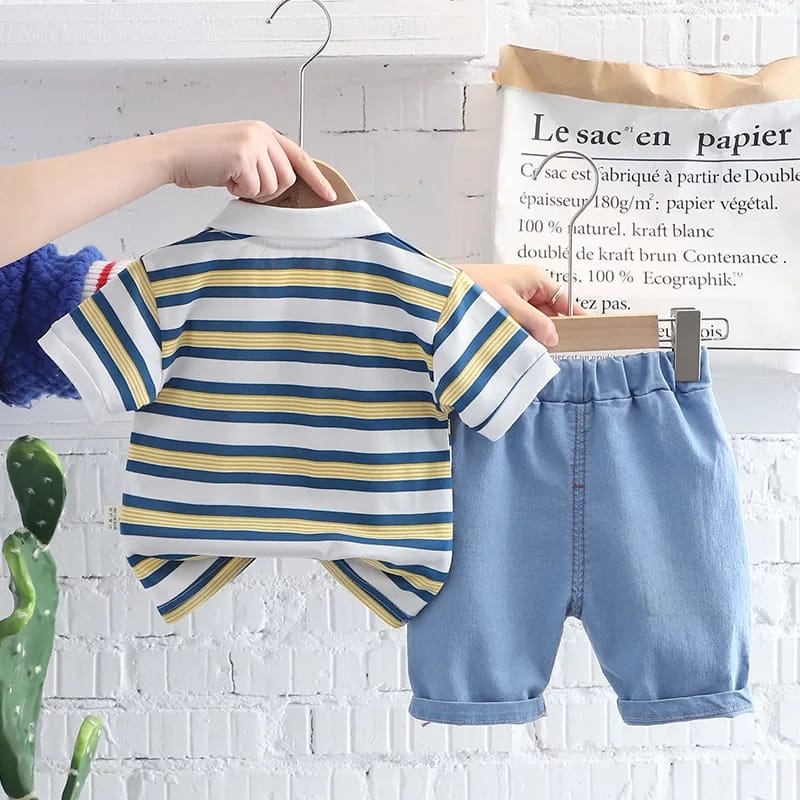 SETELAN ANAK LUCU MOTIF MINI DINO SALUR Usia 0-5 Tahun / Pakaian bayi lengan pendek Import