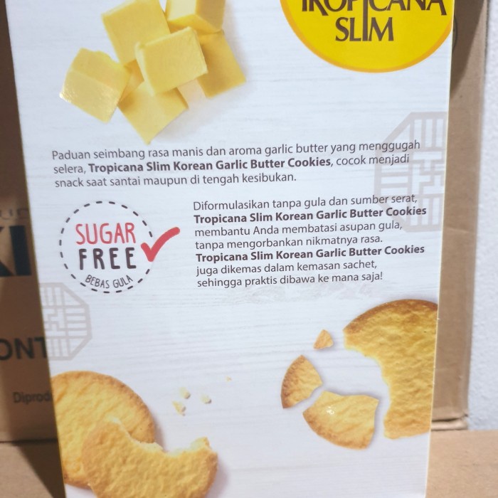 

KERING-KUE- KOREAN GARLIC BUTTER TROPICANA SLIM COOKIES 100 GR SUGAR FREE BISKUIT -KUE-KERING.