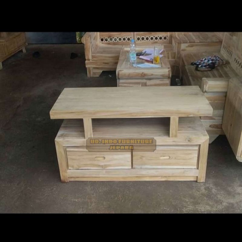 bufet meja tv polos minimalis kayu jati jepara