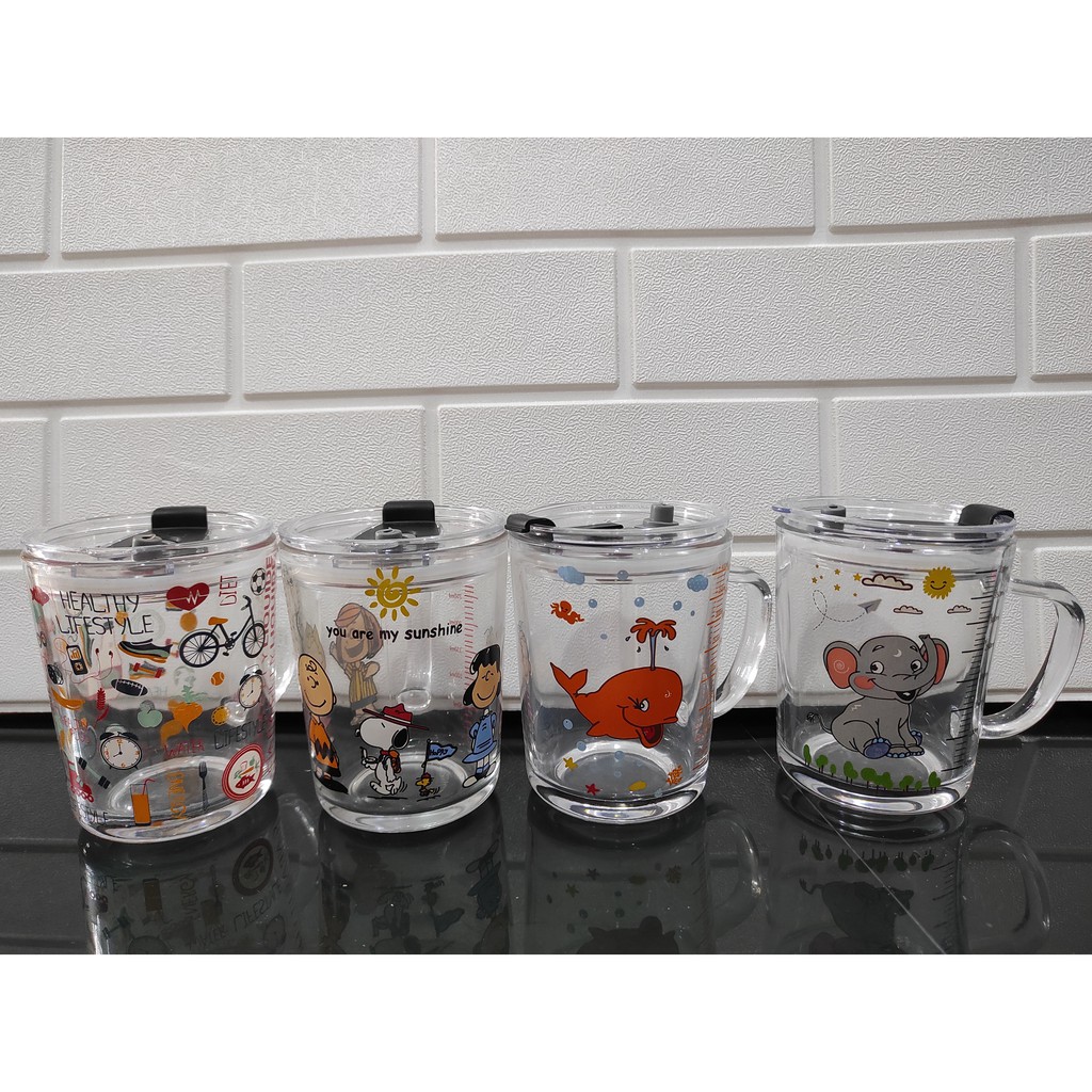 Gelas Minum Kaca Motif Animal Lifestyle + Sedotan Glass Ware 400ml H481