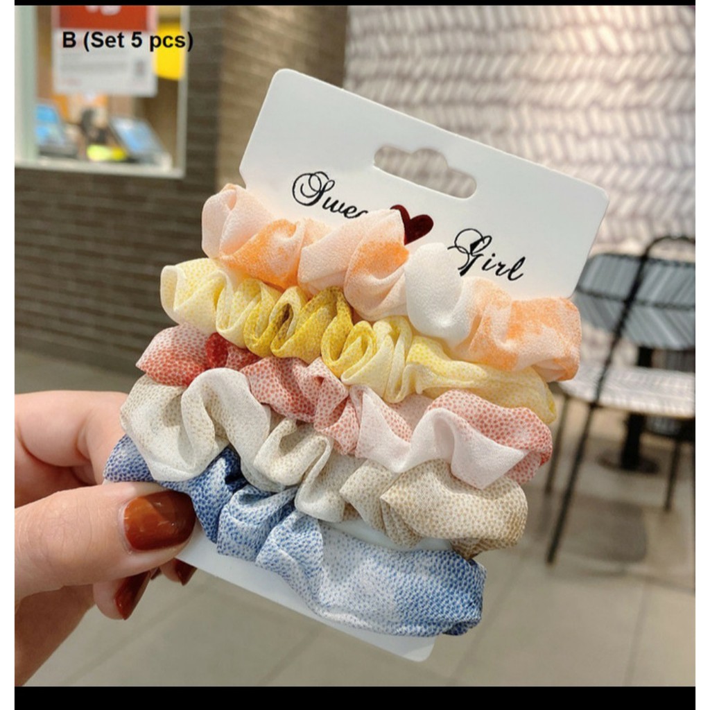 (IR-061) ISI 6 PCS Ikat Rambut Scrunchie Korea Set SWEET PRINCESS