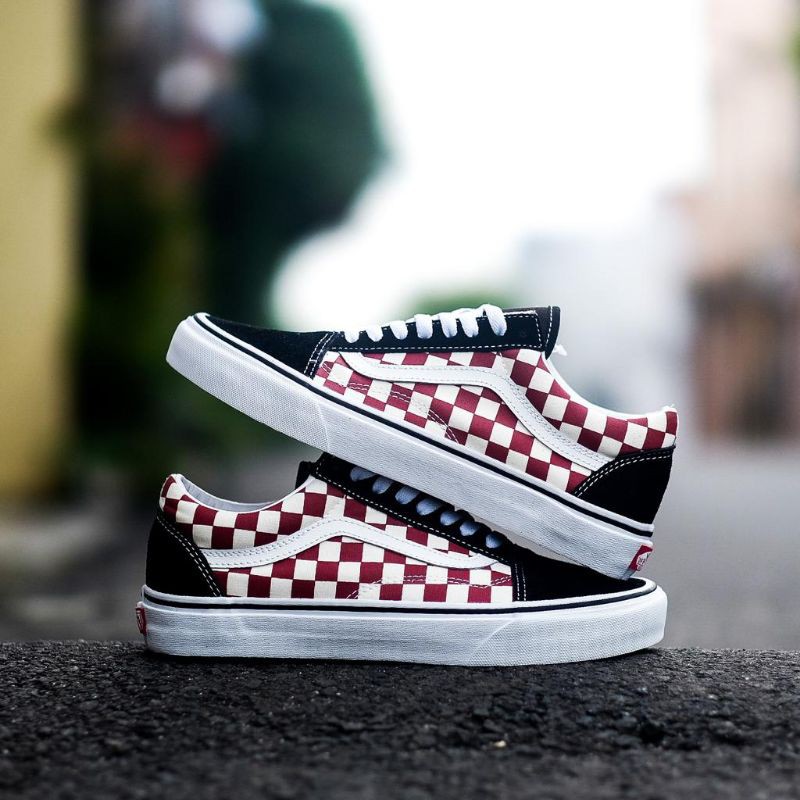 Vans oldskool classic checkerboard black/red