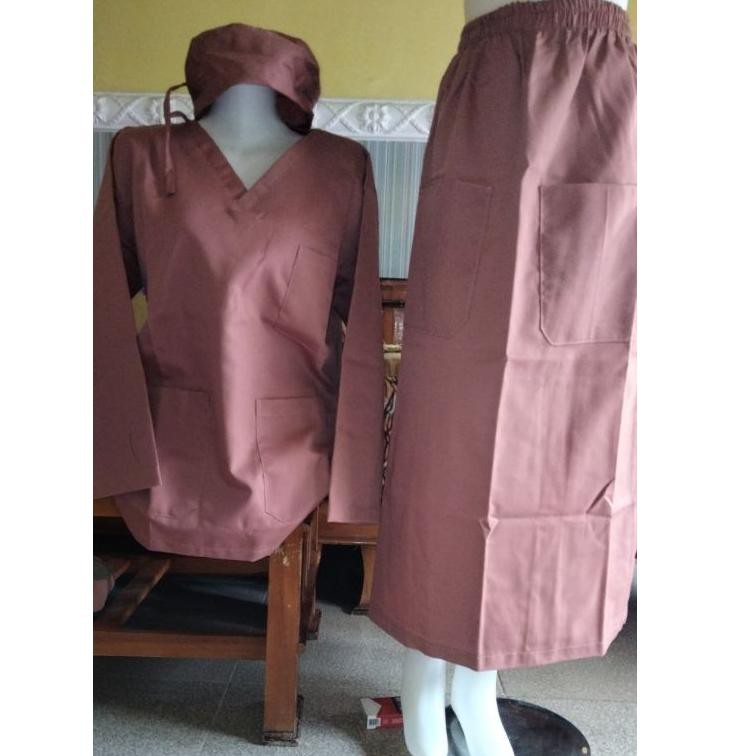 baju Oka lengan panjang model baru( baju rok/ celana nurs cup pin ibi ppni atau idi )  bordil nama (