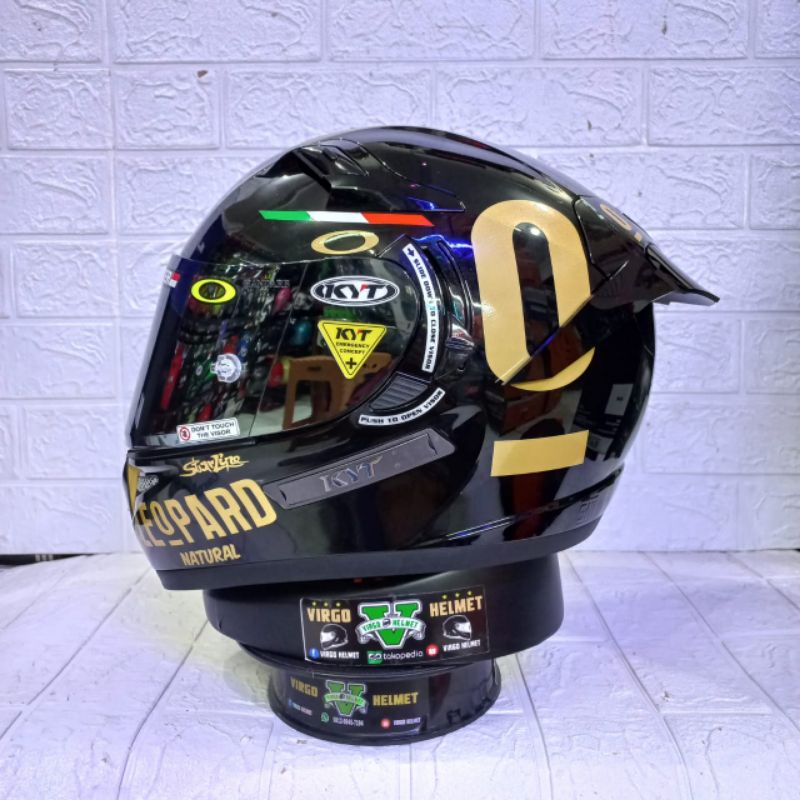 KYT HELM K2 RAIDER SOLID BLACK GLOSSY STIKER LEOPARD PAKET GANTENG