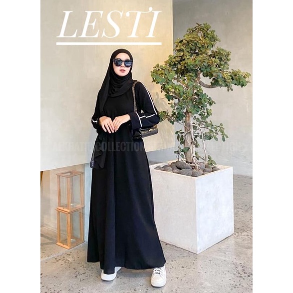 ALKHATIB COLLECTION ABAYA BASIC LIST PUTIH TANGAN LESTI JETBLACK BUSUI ADEM