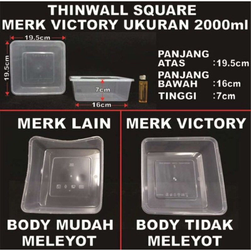 Thinwall 2000 ml Kontainer Kotak Plastik Square Anti Panas Microwave