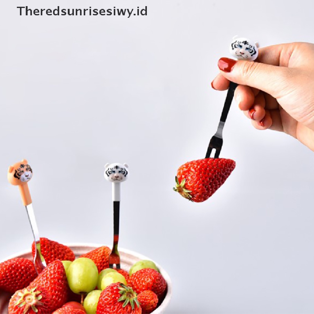 # Alat Pemotong Buah # 6pcs / Set Garpu Buah Desain Kartun Lucu Bahan Stainless Steel Dengan Holder