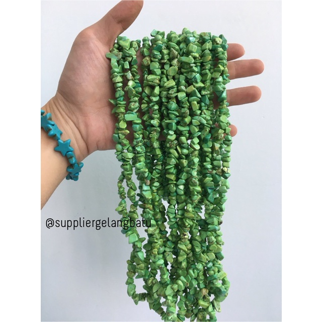 kerikil kerang mix GREEN CARNELIAN 1cm bahan gelang kalung akik hijau