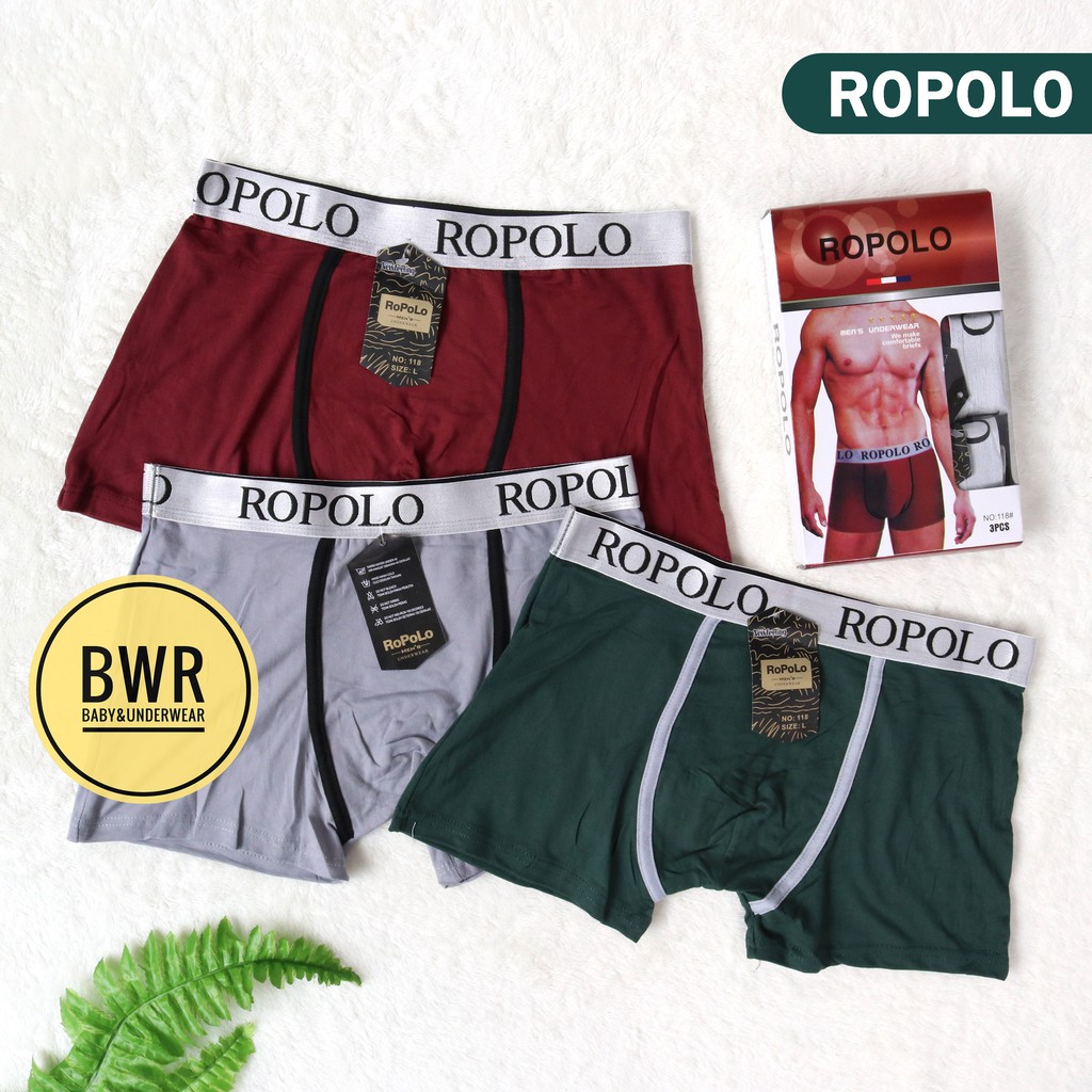 [ 3pc ] Boxer ROPO Lo 118# | Celana Dalam Pria Model Boxer Box Coklat