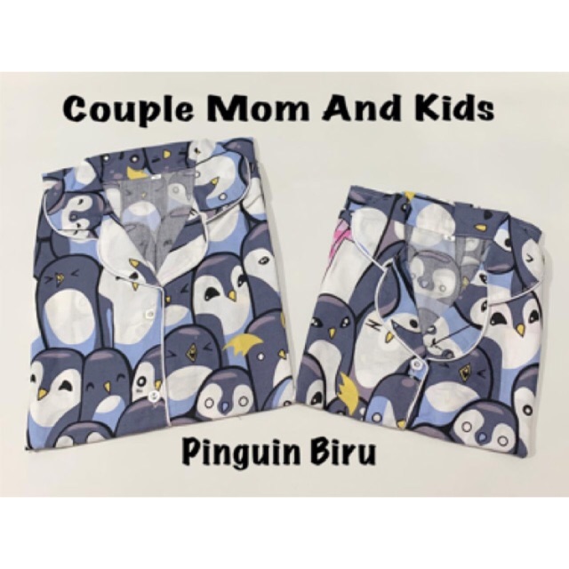 Piyama PINGUIN BIRU bisa couple mom kids and family