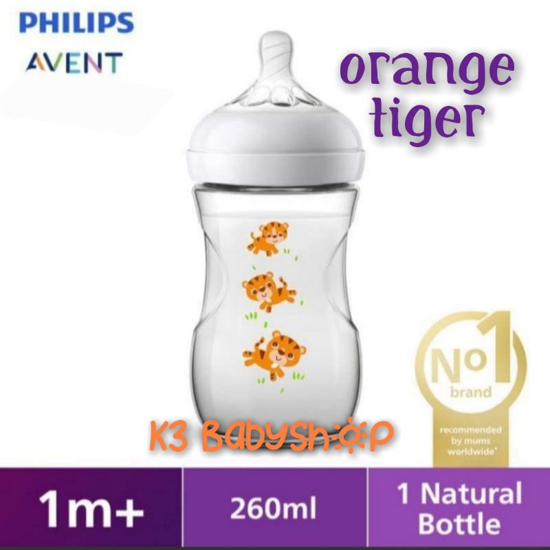 Avent Natural 260 ml karakter Tiger Hippo Flamingo botol susu bayi philips avent ori anti kolik BPA free