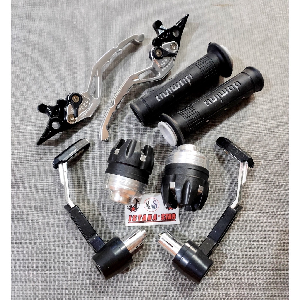 [PAKET VARIASI] NMAX Proguard Robot Pelindung Stang Bahan Logam Babet + Handle Rem Nmax Terbaru CNC + Handgrip DOMINO SISIK + Jalu As Roda Depan - GoldV