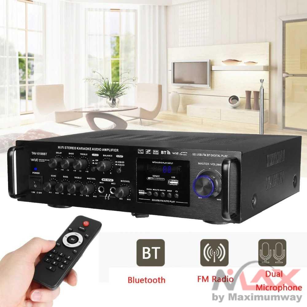 Sunbuck Home Theater 2000W AMPLI Bluetooth EQ Audio Amplifier Home Theater Stereo Amplifier FM RMS 500 x 2 Murni - TAV-6188 Warna Hitam