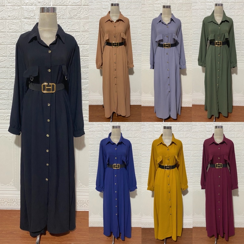 GAMIS CRINKLE MAXI POLOS LEBARAN SABIRA KANCING JUMBO POLOS FREE BELT MEWAH EID ACARA PGMTA