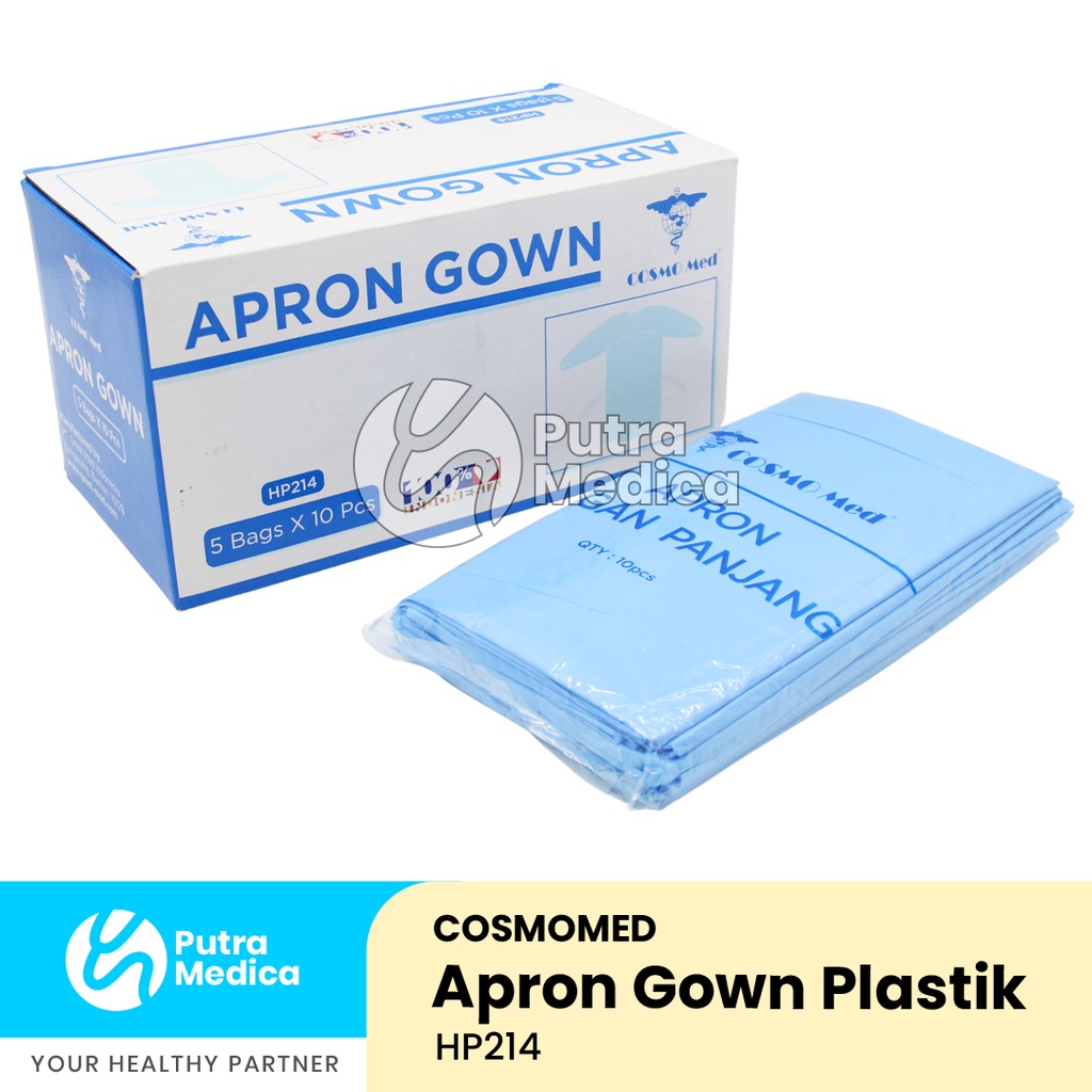 Cosmomed Apron Gown Medis Plastik Lengan Panjang - 1 Pc / Celemek Bedah Operasi / APD