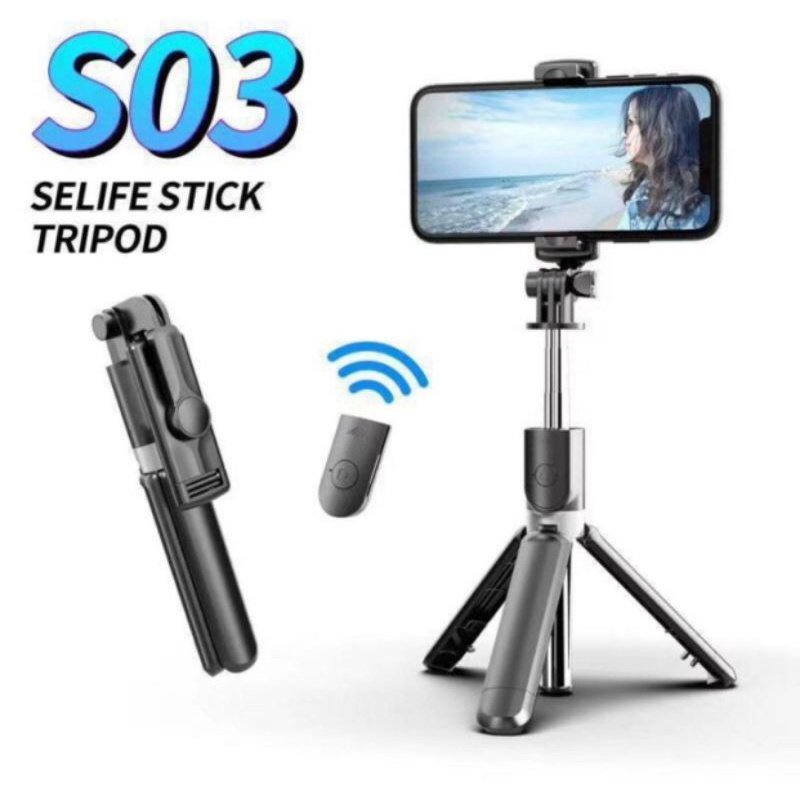 S03 3IN1 TONGSIS BLUETOOTH MAGIC + TRIPOD SELFIE STICK SUPORT IOS ANDROID