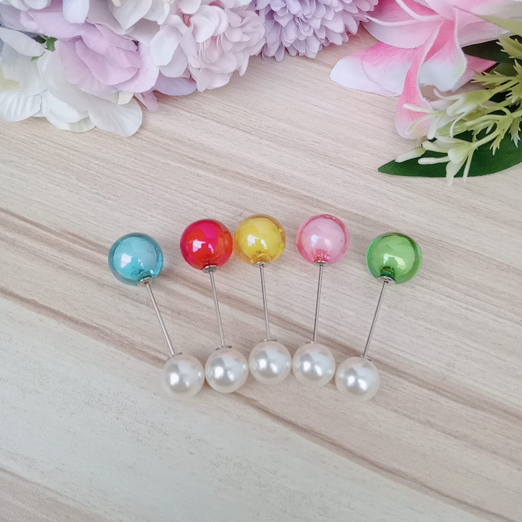 1 buah Tuspin Bola bening kombinasi warna / peniti hijab /pin hijab SN0398 || Tuspin Mutiara Kaca Variasi Warna Bros Peniti Hijab