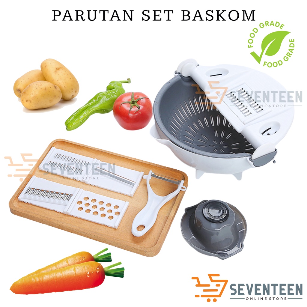 SEVENTEEN PARUTAN BASKOM SET PARUTAN DENGAN WADAH PENCUCI BUAH DAN SAYUR PISAU KUPAS PARUT SET DAPUR PARUTAN KOL KENTANG