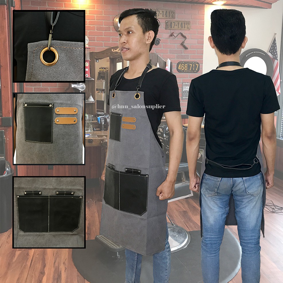 Afron Apron Celemek Barista Dapur Chef Masak Kain Barber Barbershop