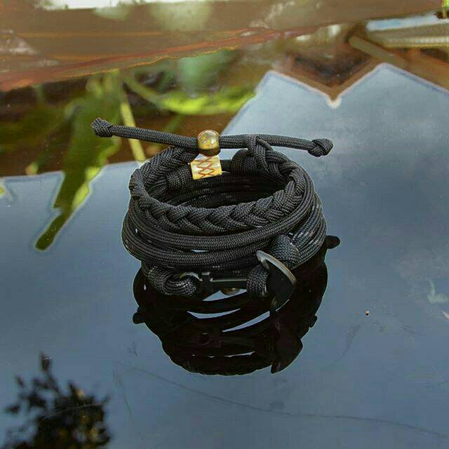 Gelang Pria Hitam Tali Prusik Jangkar Paket Black Kepang