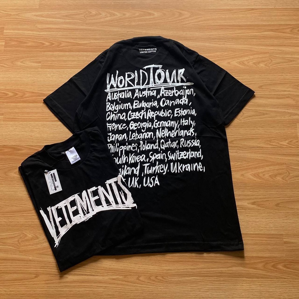 Jual Tshirt Vetements World tour Kaos Hitam Vetements Baju Hitam ...